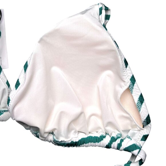 & Other Stories Green White Striped Triangle Bikini Top Tie Back Size 10 NWT - Picture 10 of 10